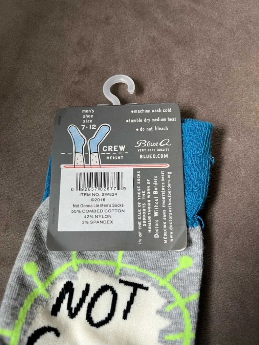 Blue Q & Happy Socks Men’s Gray Crew Socks Neon Pineapple & Bright Blue Accents